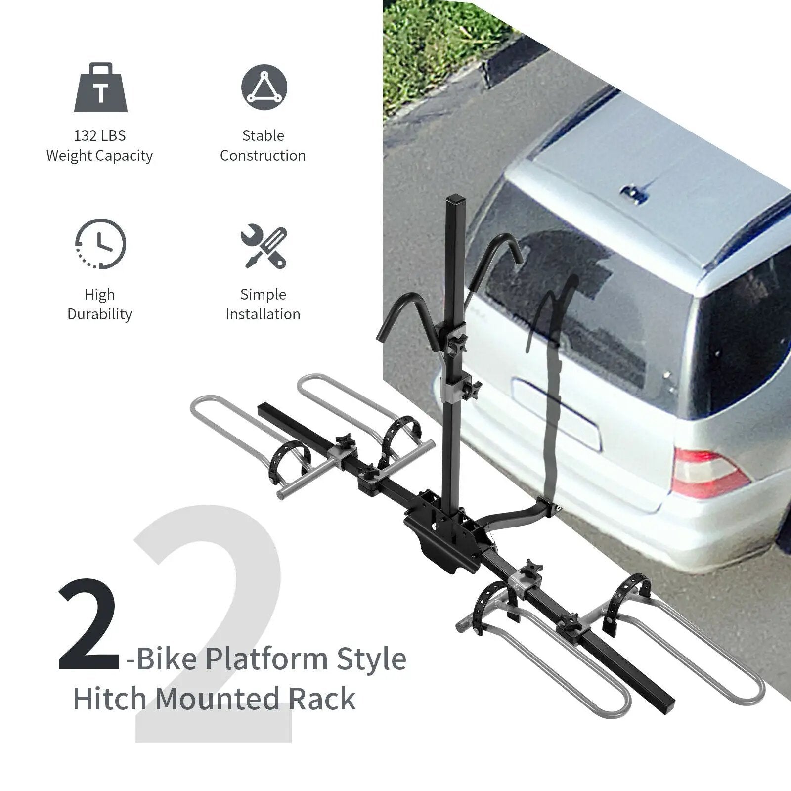 2-Bike Hitch Mount Bike Rack for 1-1/4 Inch or 2 Inch Receiver-Black by DirectDeals
