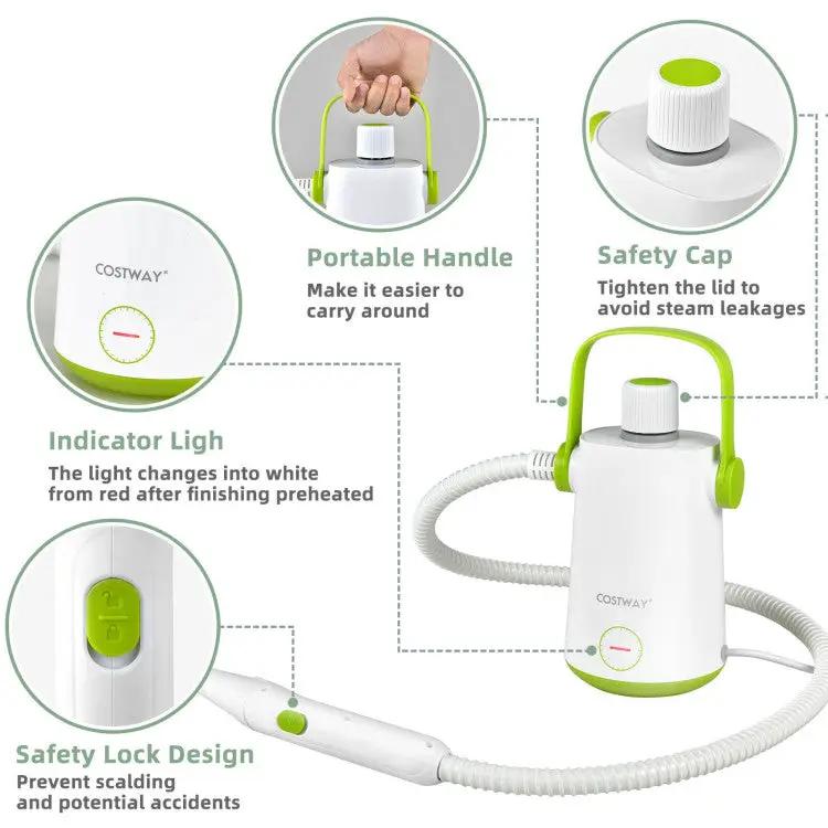 1000W Multifunction Portable Hand-held Steam Cleaner with 10 Accessories by DirectDeals