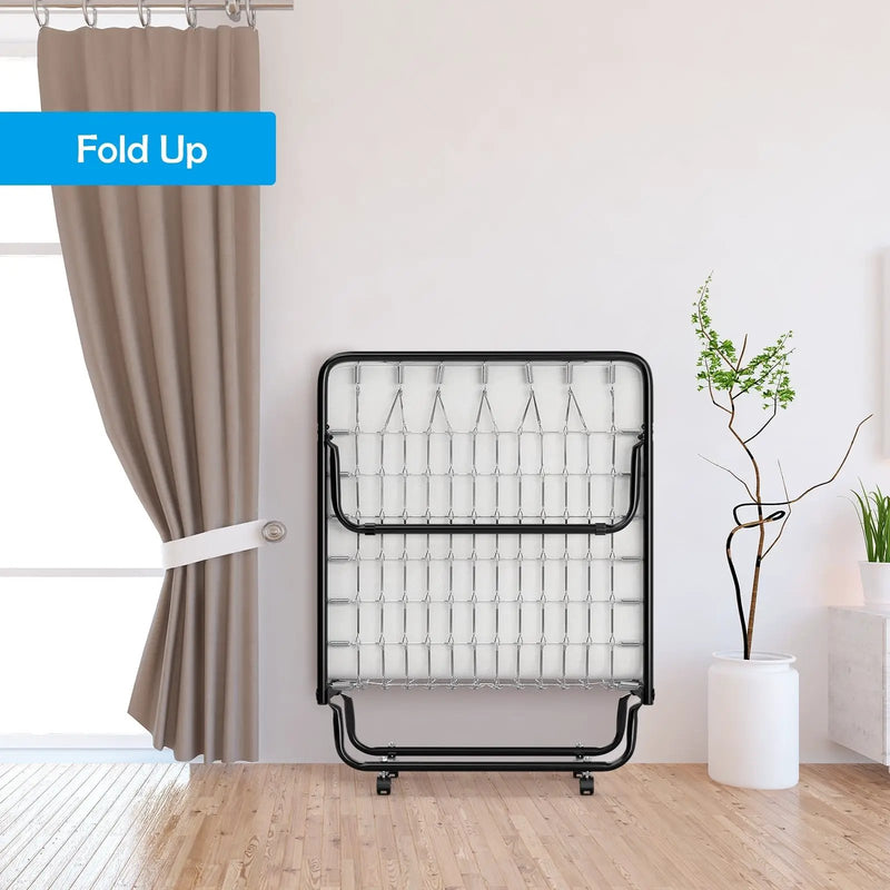 Rollaway Folding Bed with Memory Foam Mattress and Sturdy Metal Frame Made in Italy by DirectDeals