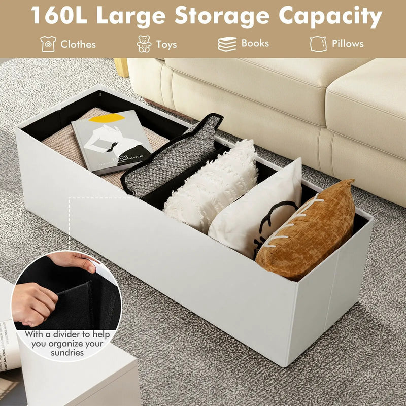 45 Inches Large Folding Ottoman Storage Seat-White by DirectDeals