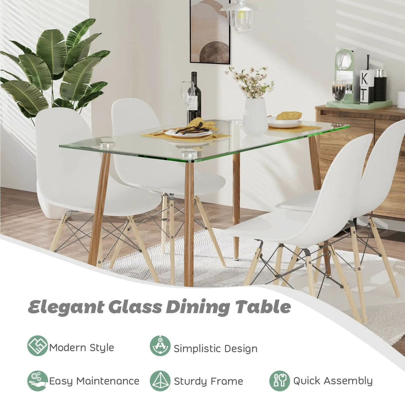 Modern Glass Rectangular Dining Table with Metal Legs by DirectDeals