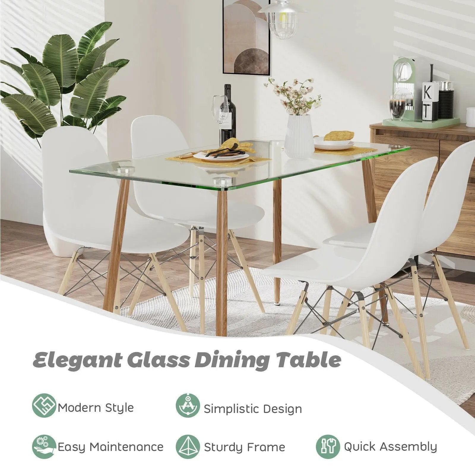 Modern Glass Rectangular Dining Table with Metal Legs by DirectDeals