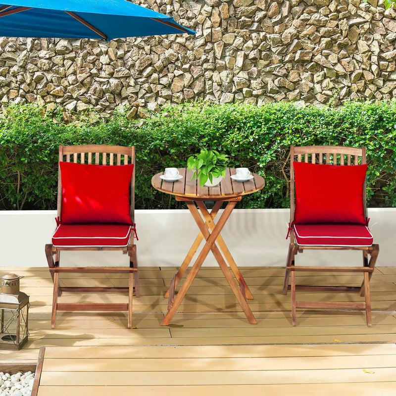 3 Pieces Patio Folding Bistro Set with Padded Cushion and Round Coffee Table-Red by DirectDeals