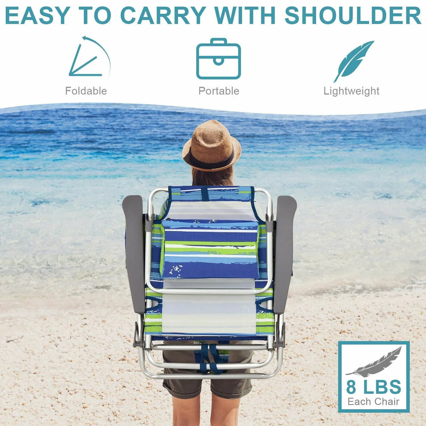 4-Pack 5-Position Outdoor Folding Backpack Beach Reclining Chair with Pillow by DirectDeals