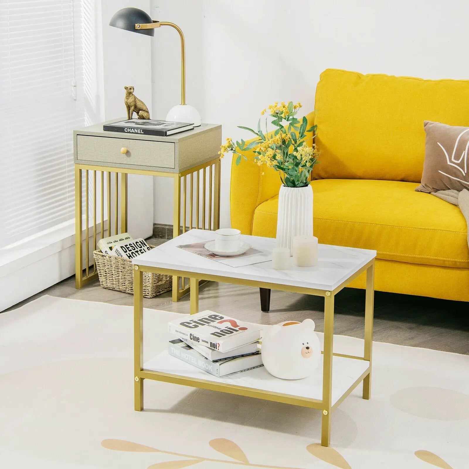 2 Pieces Modern Nesting Coffee Table Set with Drawer and Shelf-White by DirectDeals