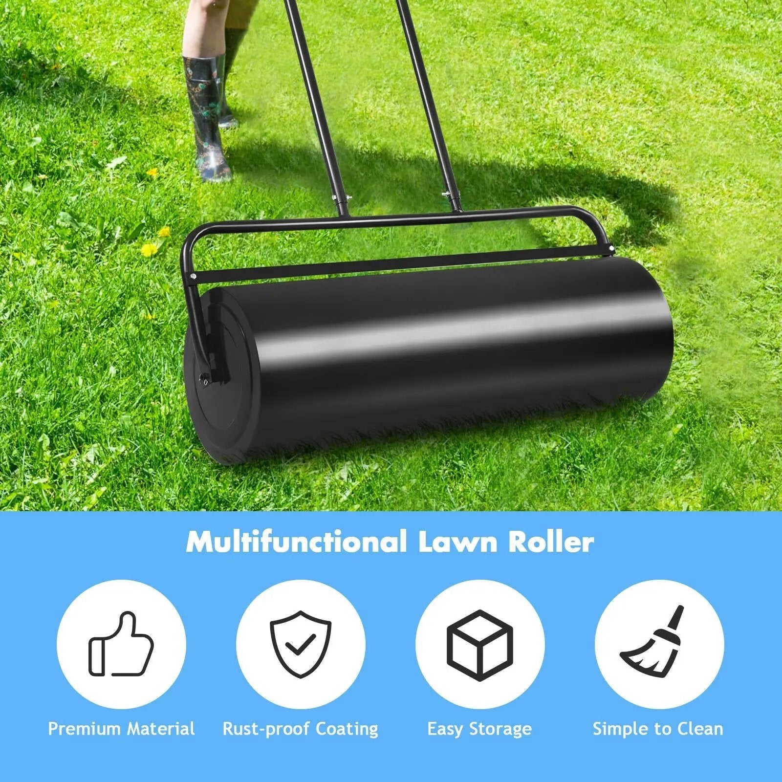 36 x 12 Inch Tow Lawn Roller Water Filled Metal Push Roller by DirectDeals