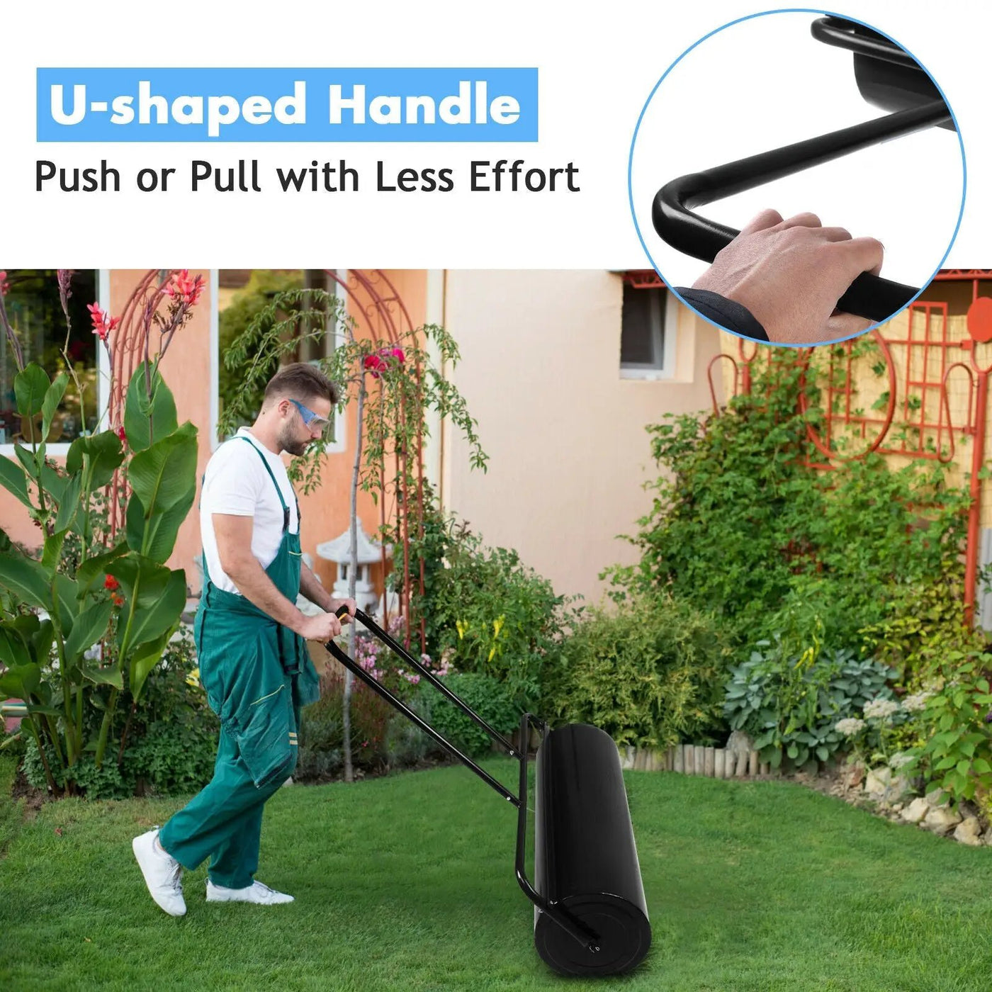 24 x 13 Inch Tow Lawn Roller Water Filled Metal Push Roller by DirectDeals