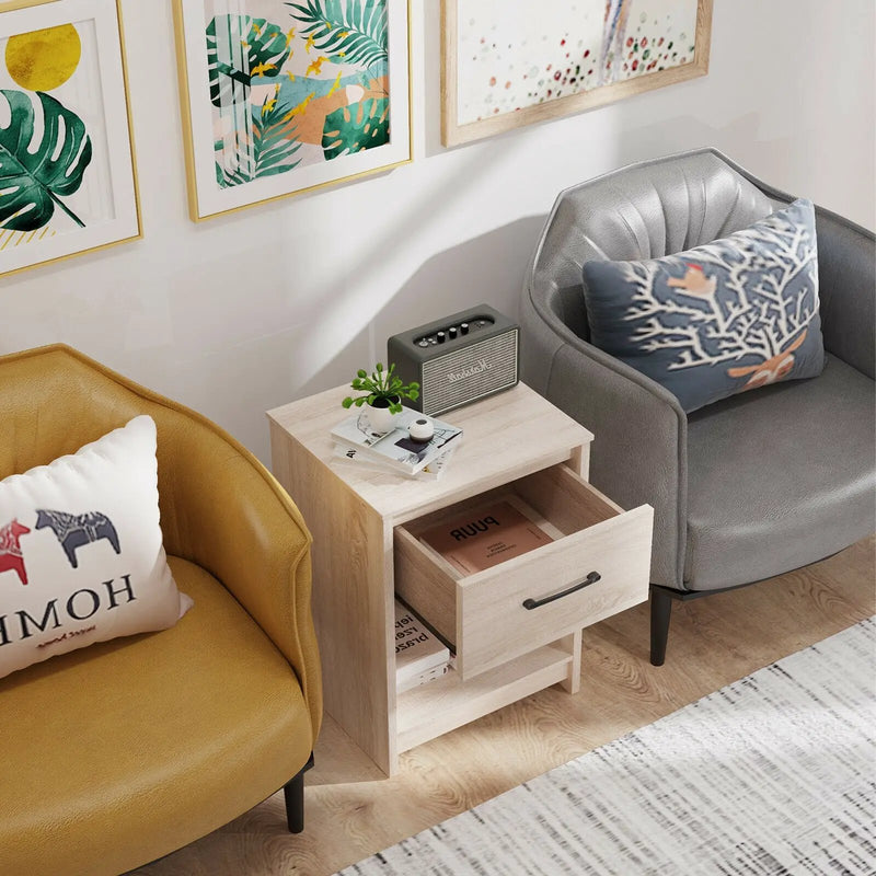 Wooden Nightstand with Drawer and Open Storage Compartment by DirectDeals