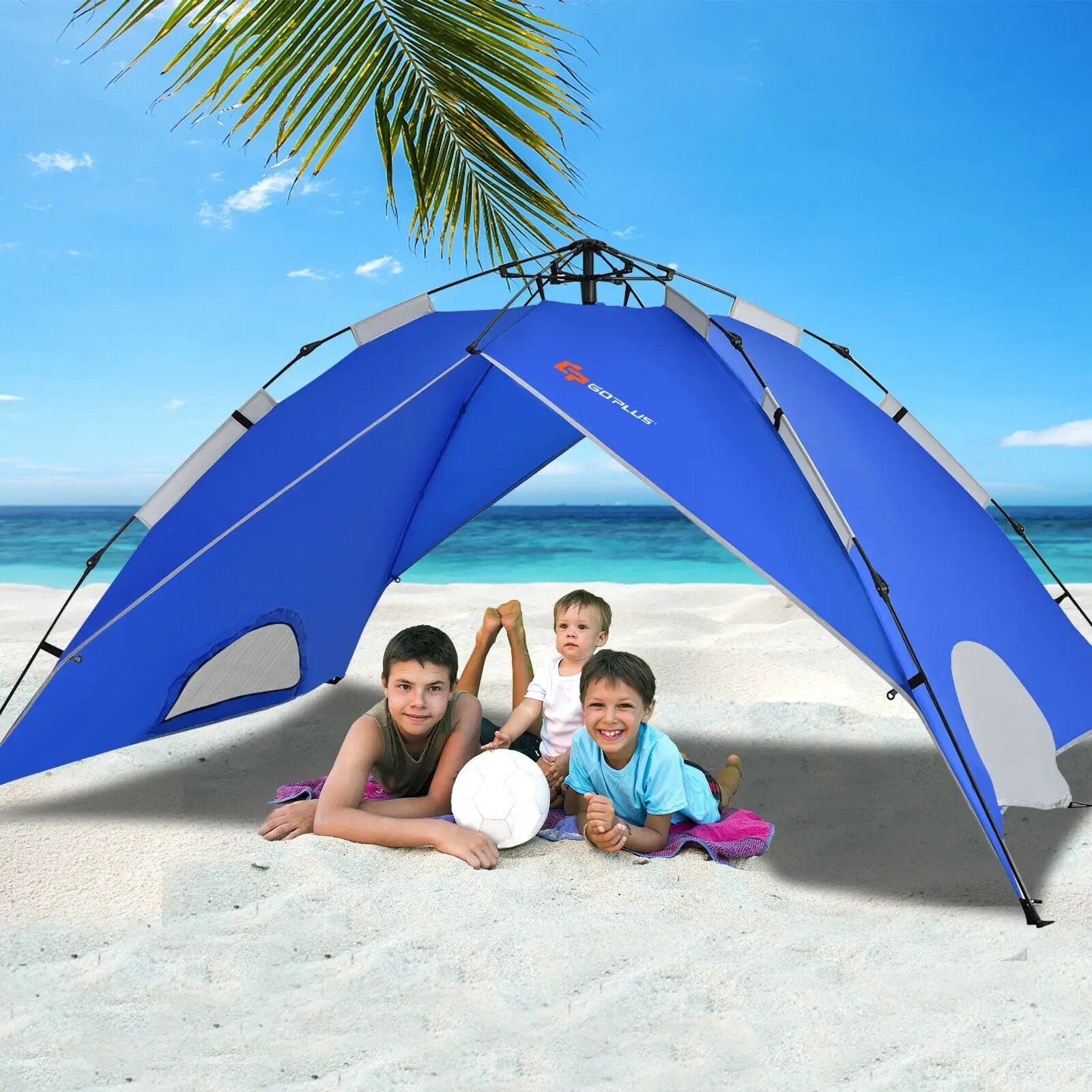 2-in-1 4 Person Instant Pop-up Waterproof Camping Tent-Blue by DirectDeals
