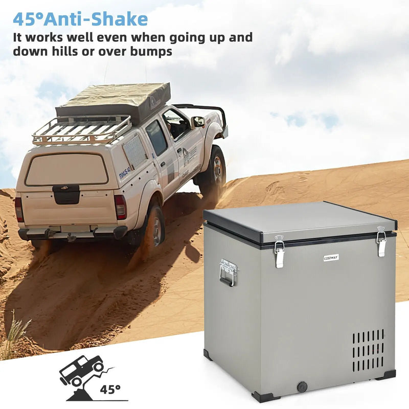68 Quart Portable Car Refrigerator with DC and AC Adapter-Gray by DirectDeals