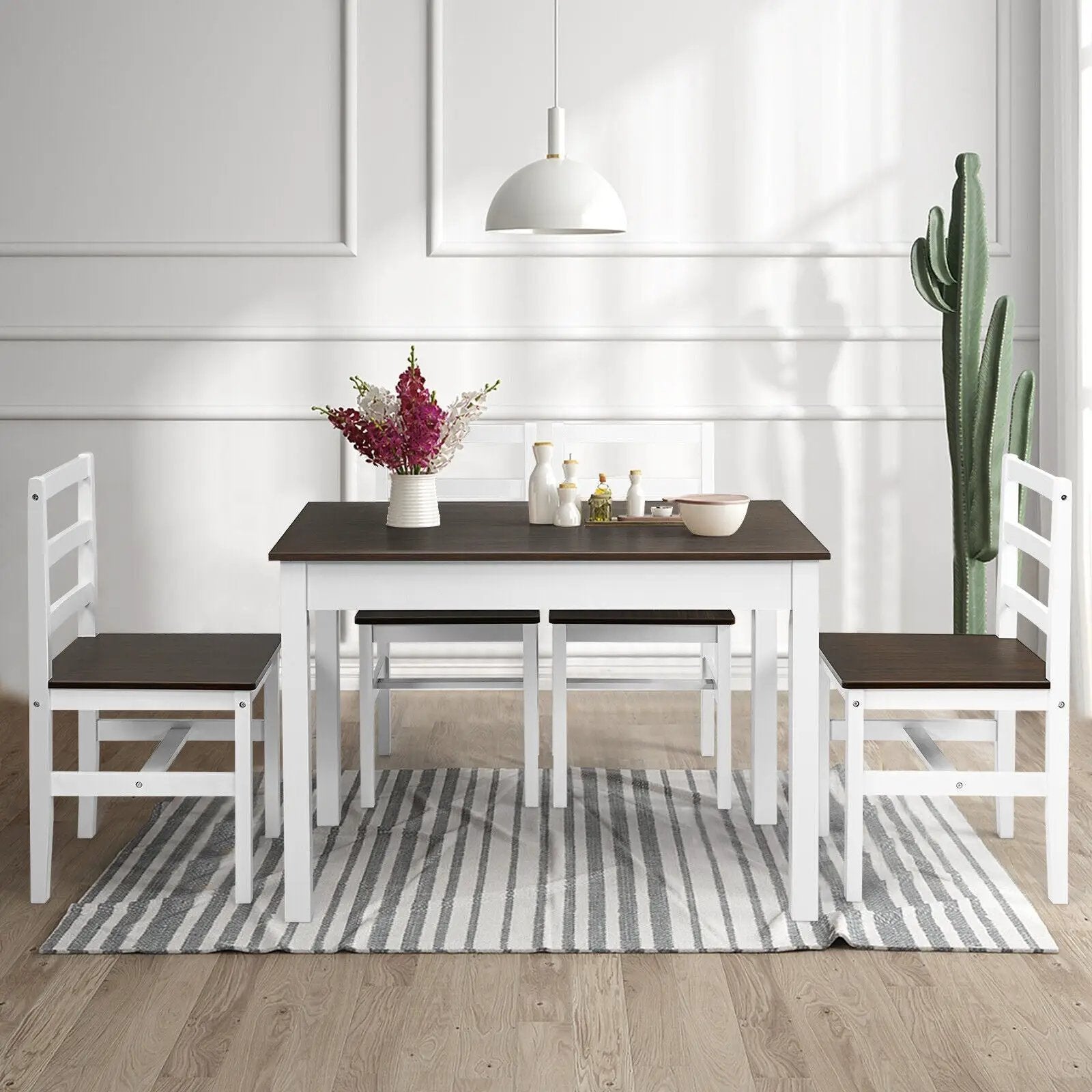 5 Pieces Solid Wood Compact Kitchen Dining Set-Walnut by DirectDeals