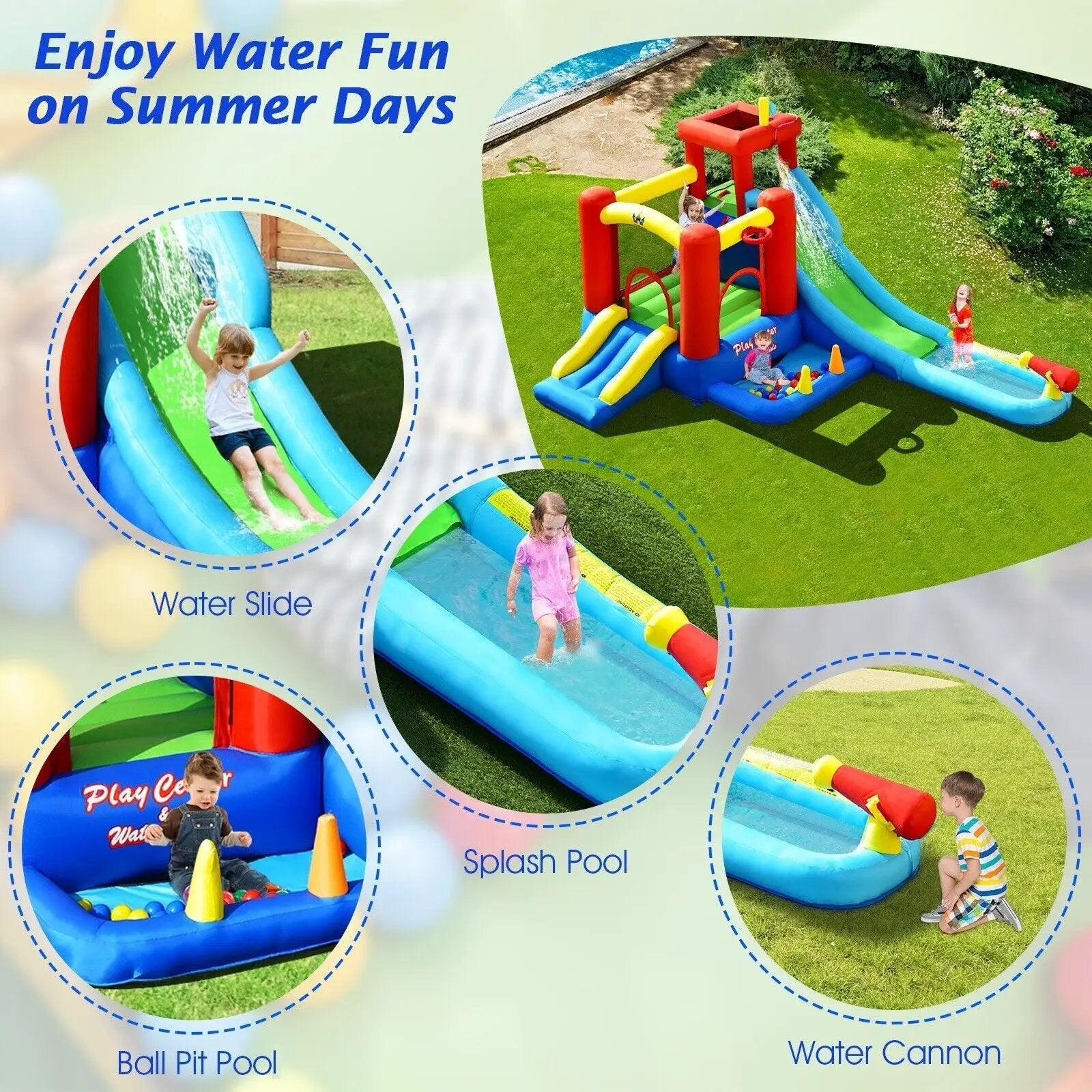 9-in-1 Inflatable Kids Water Slide Bounce House without Blower by DirectDeals