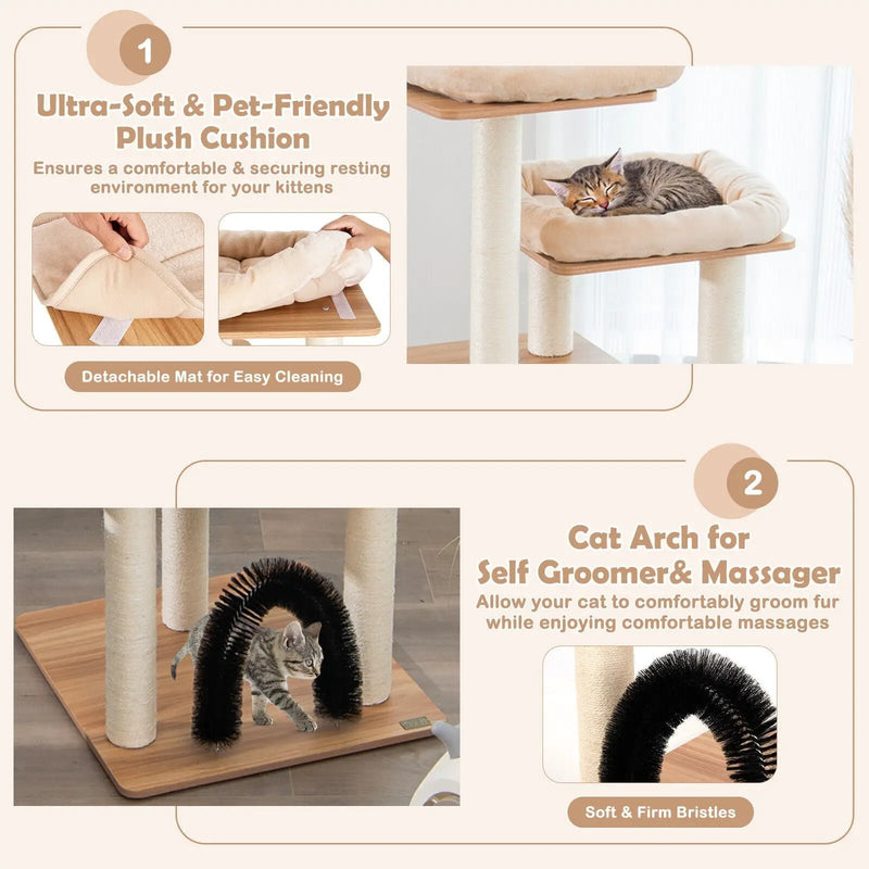 Indoor Cat Tree Tower with Platform Scratching Posts-Beige by DirectDeals