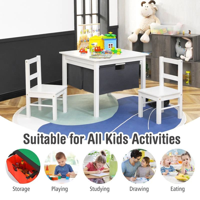 2-in-1 Kids Double-sided Activity Building Block Table with Drawers-White by DirectDeals