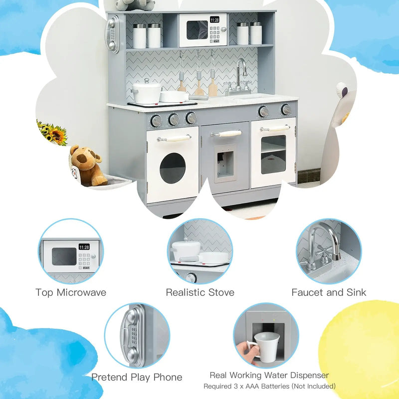 Pretend Play Kitchen Wooden Toy Set for Kids with Realistic Light and Sound by DirectDeals
