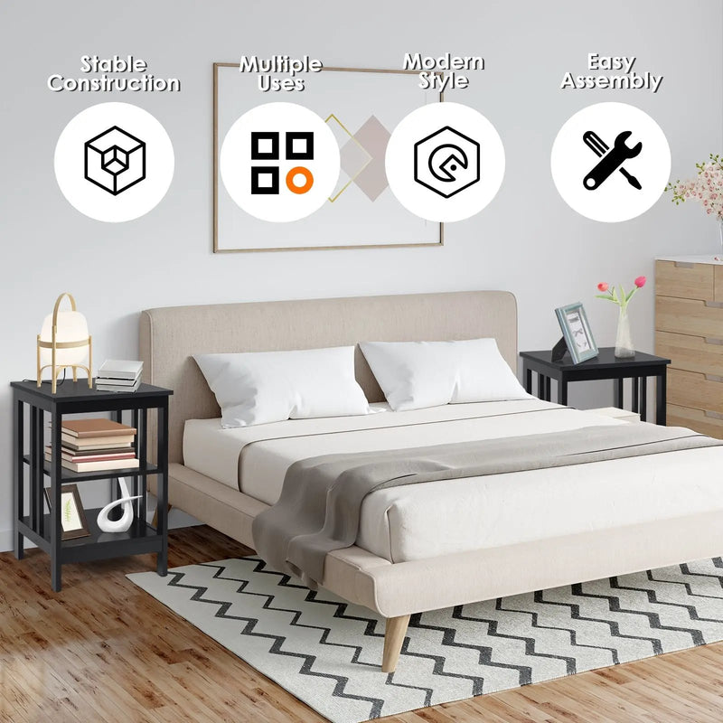 3-Tier Nightstand Sofa Side Table with Baffles and Round Corners by DirectDeals