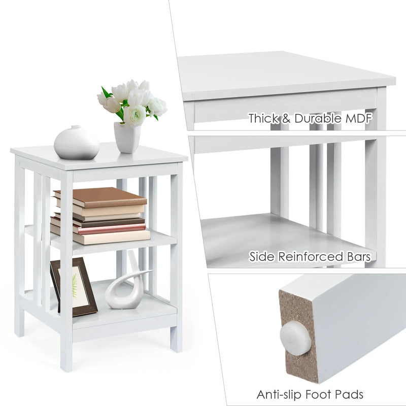 3-Tier Nightstand Sofa Side Table with Baffles and Round Corners by DirectDeals