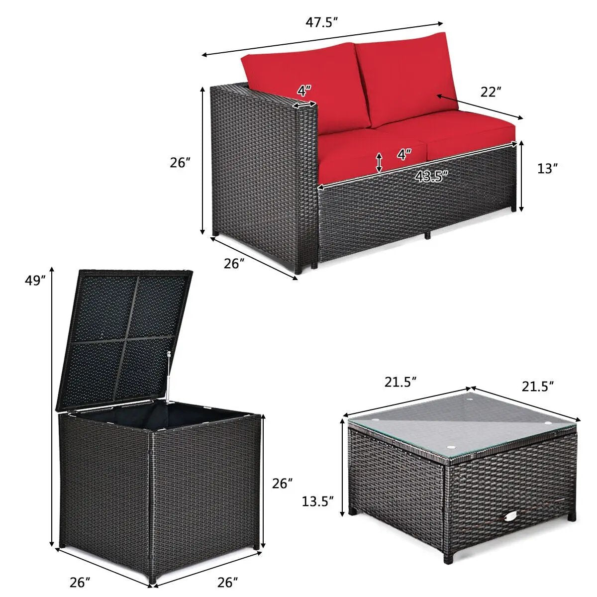 4 Pieces Outdoor Patio Rattan Furniture Set with by DirectDeals