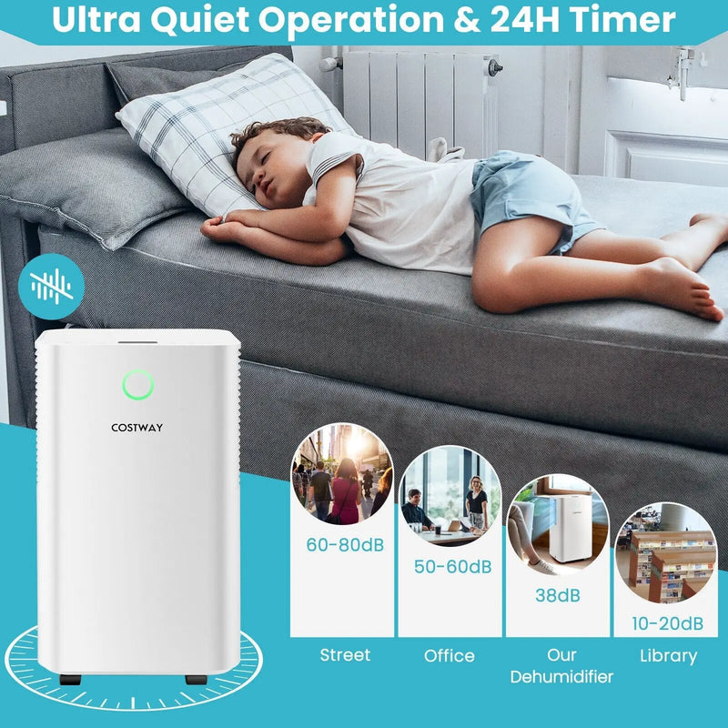 1750 Sq. Ft 32 Pints Dehumidifier with Auto Defrost and 24H Timer Drain Hose-White by DirectDeals