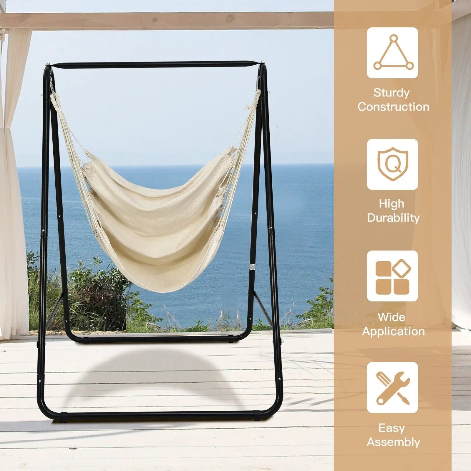 Hanging Padded Hammock Chair with Stand and Heavy Duty Steel by DirectDeals
