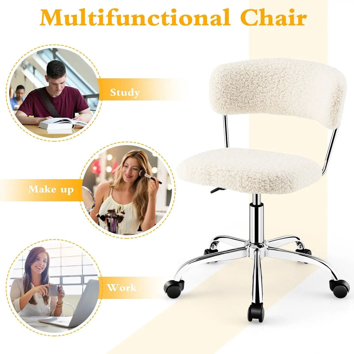 Computer Desk Chair Adjustable Sherpa Office Chair Swivel Vanity Chair by DirectDeals