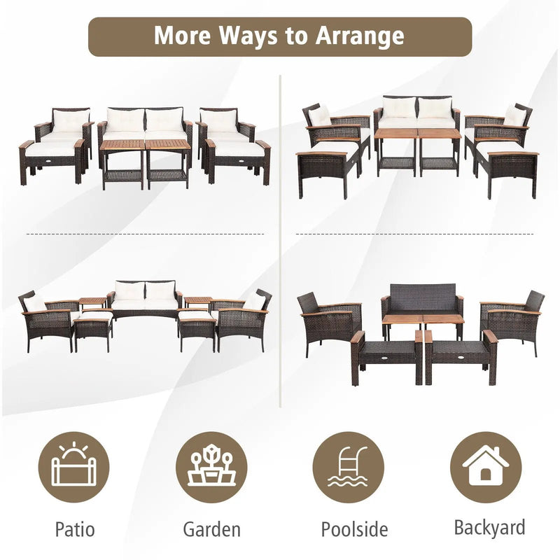 7 Pieces Patio Rattan Cushioned Conversation Furniture Set by DirectDeals
