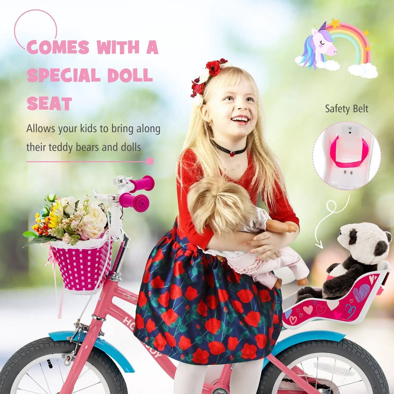 16 Inch Kids Bike with Training Wheels and Storage Basket by DirectDeals