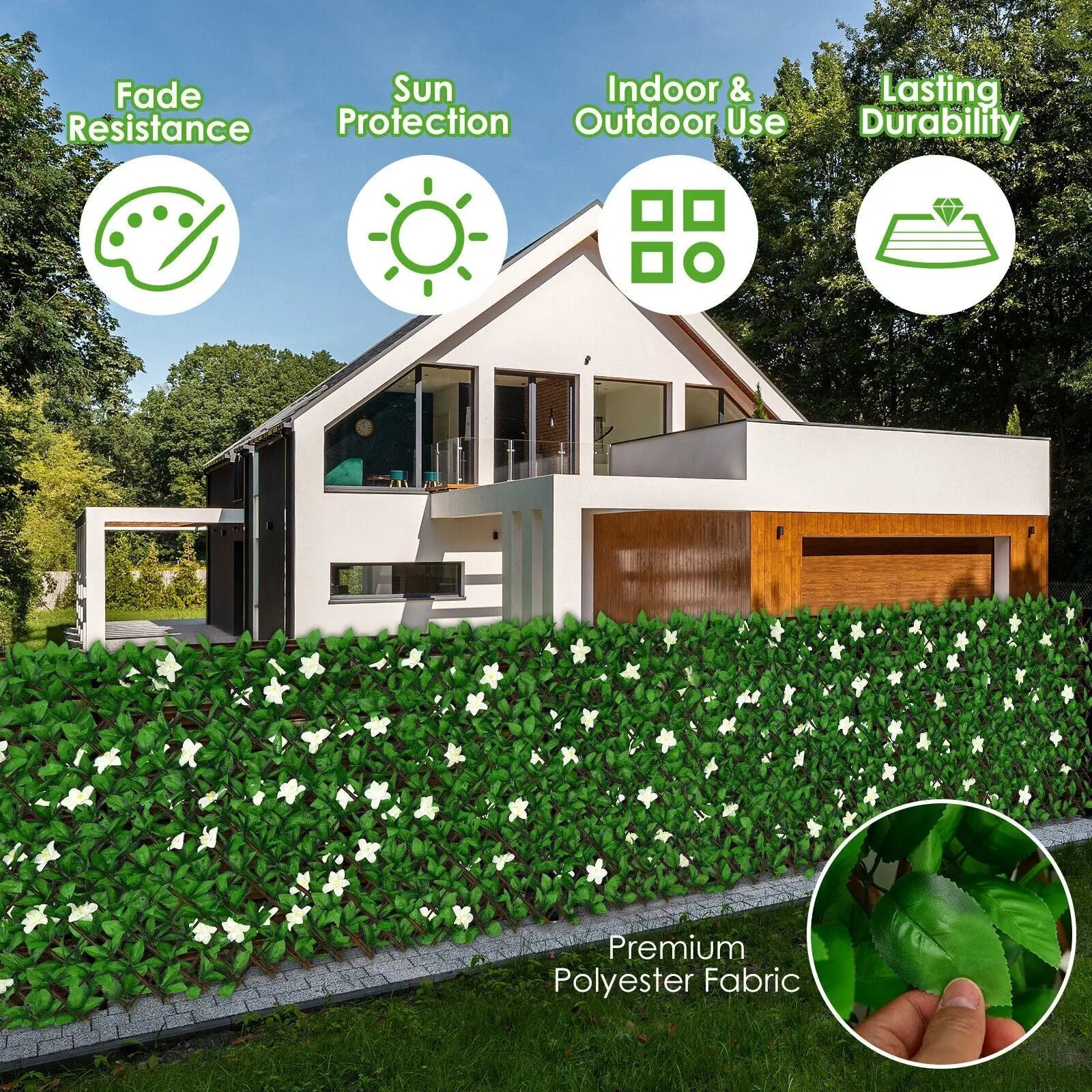 4 Pieces Expandable Faux Ivy Privacy Screen Fence Panel Pack with Flower by DirectDeals