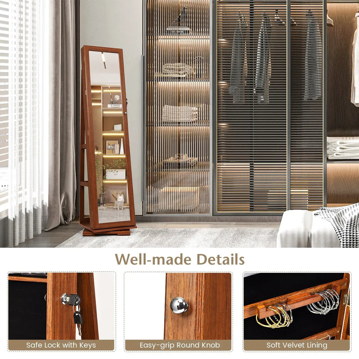 360° Rotatable 2-in-1 Lockable Jewelry Cabinet with Full-Length Mirror by DirectDeals