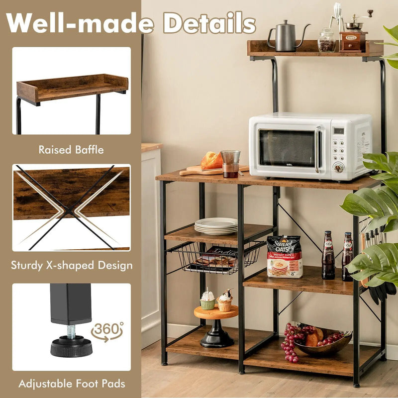 4 Tier Vintage Kitchen Baker's Rack Utility Microwave Stand-Coffee by DirectDeals