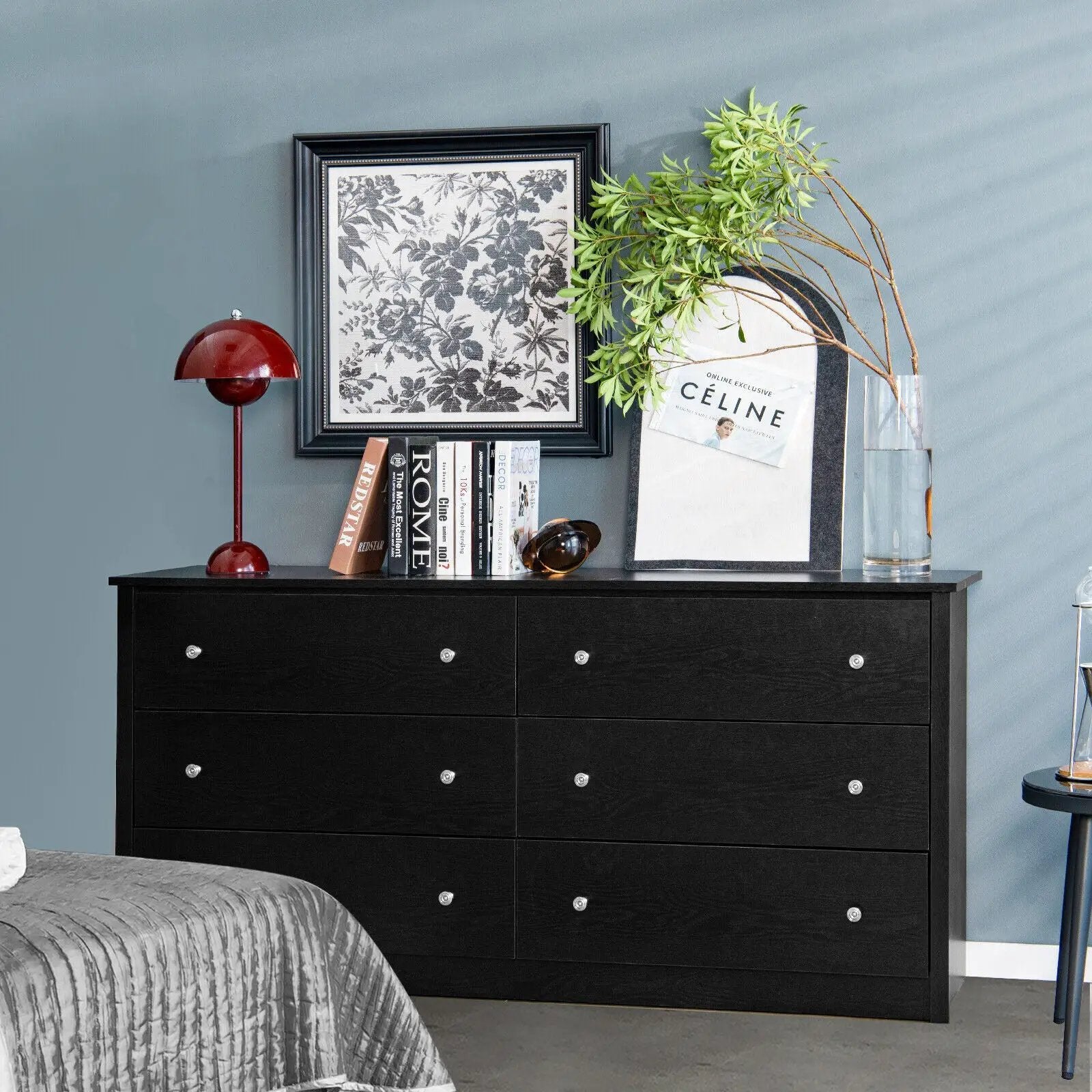 Freestanding 6-Drawer Dresser with Mental Knobs for Bedroom by DirectDeals