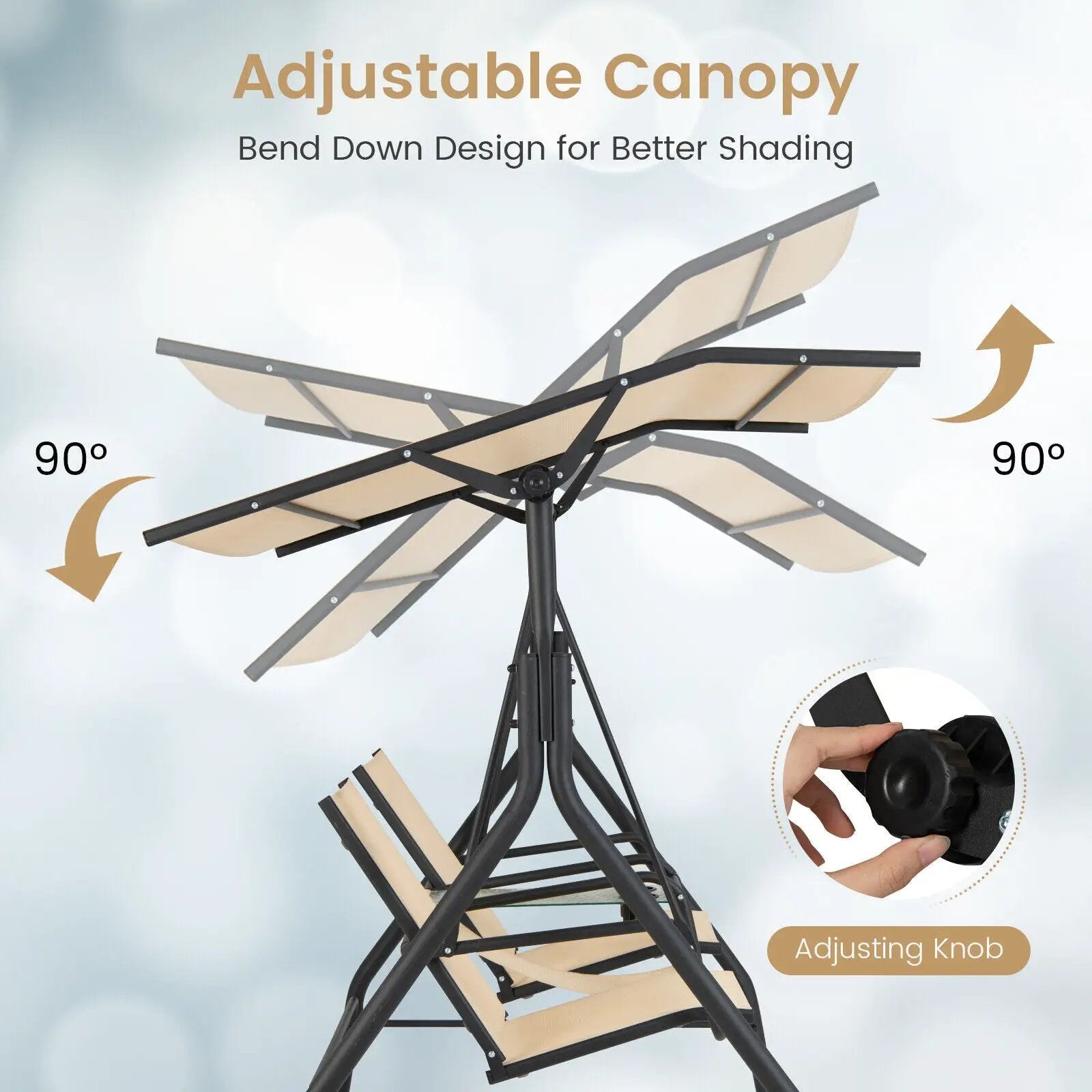 2-Seat Outdoor Cushioned Porch Swing with Adjustable Canopy and Tempered Glass Table-Beige by DirectDeals
