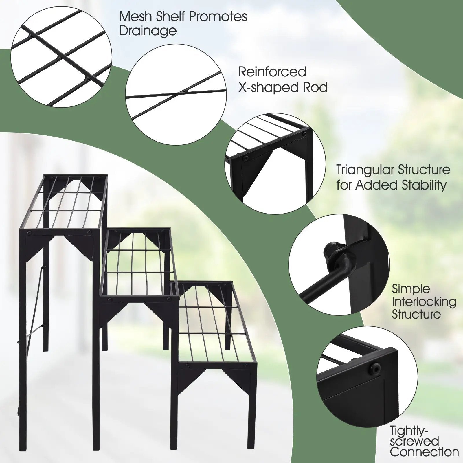 Outdoor 3 Tier Metal Plant Stand with Heavy Duty Rack for Multiple Use by DirectDeals