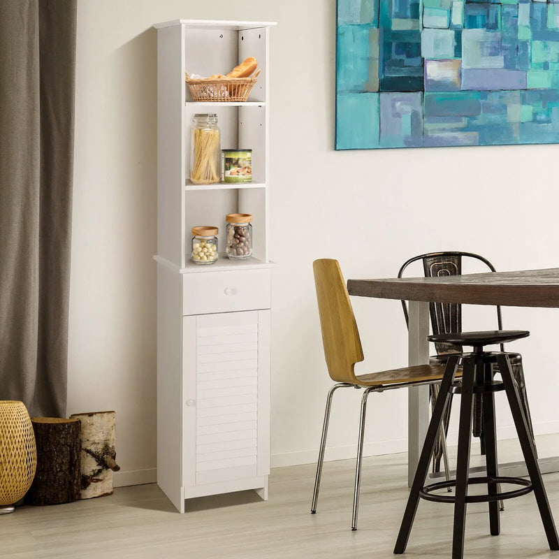 Bathroom Tall Freestanding Storage Cabinet with Open Shelves and Drawer-White by DirectDeals