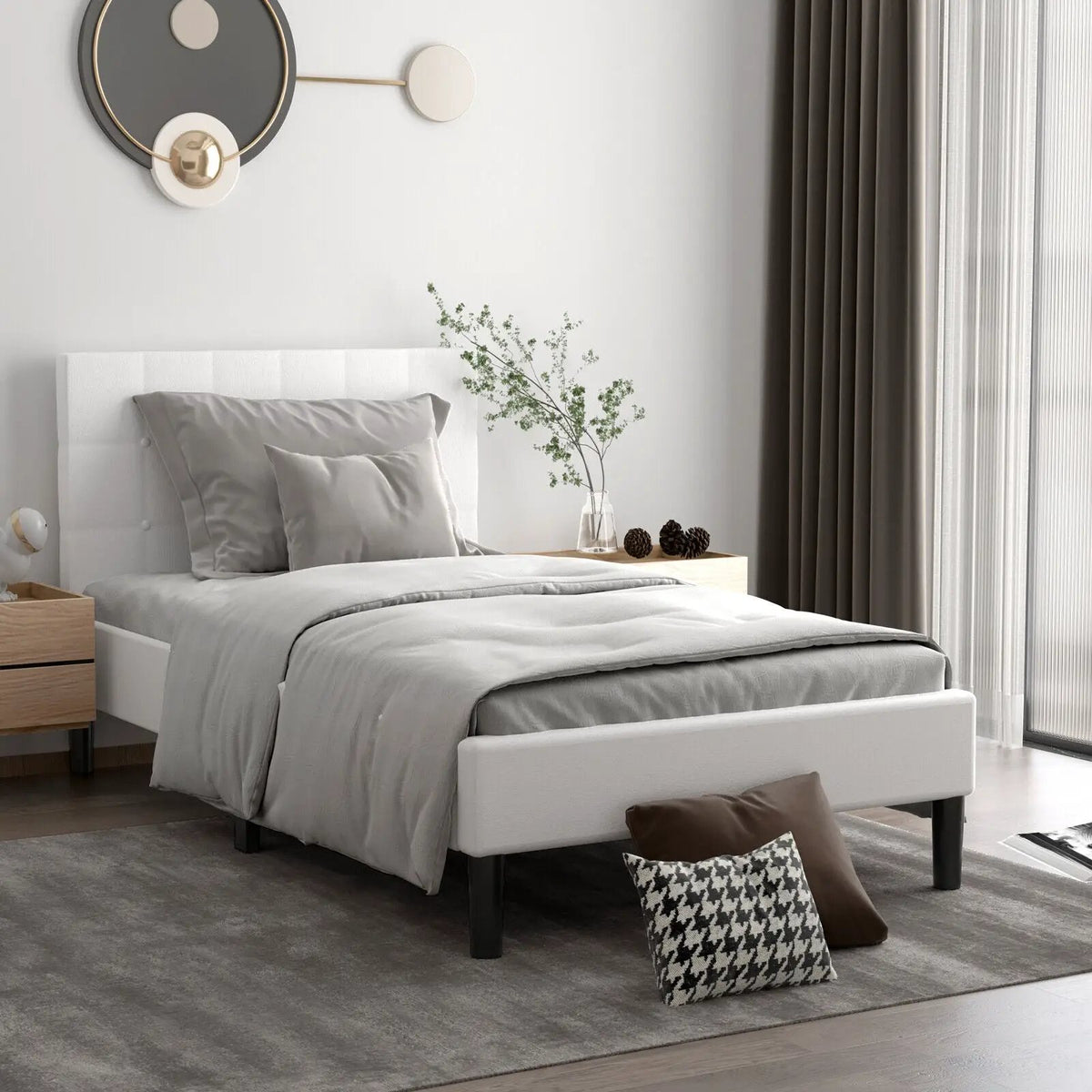 Platform Bed with Button Tufted Headboard by DirectDeals