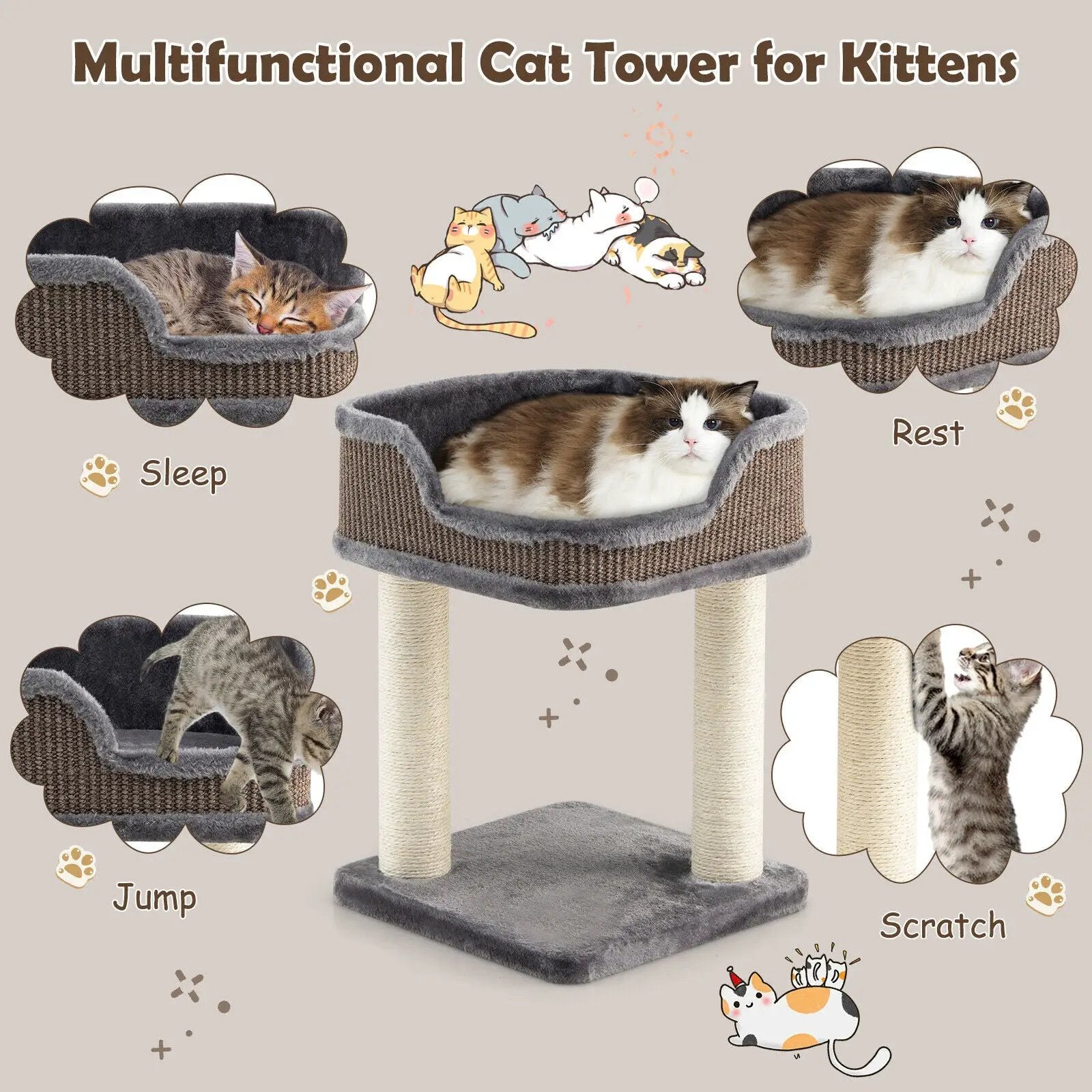 Multi-Level Cat Climbing Tree with Scratching Posts and Large Plush Perch by DirectDeals