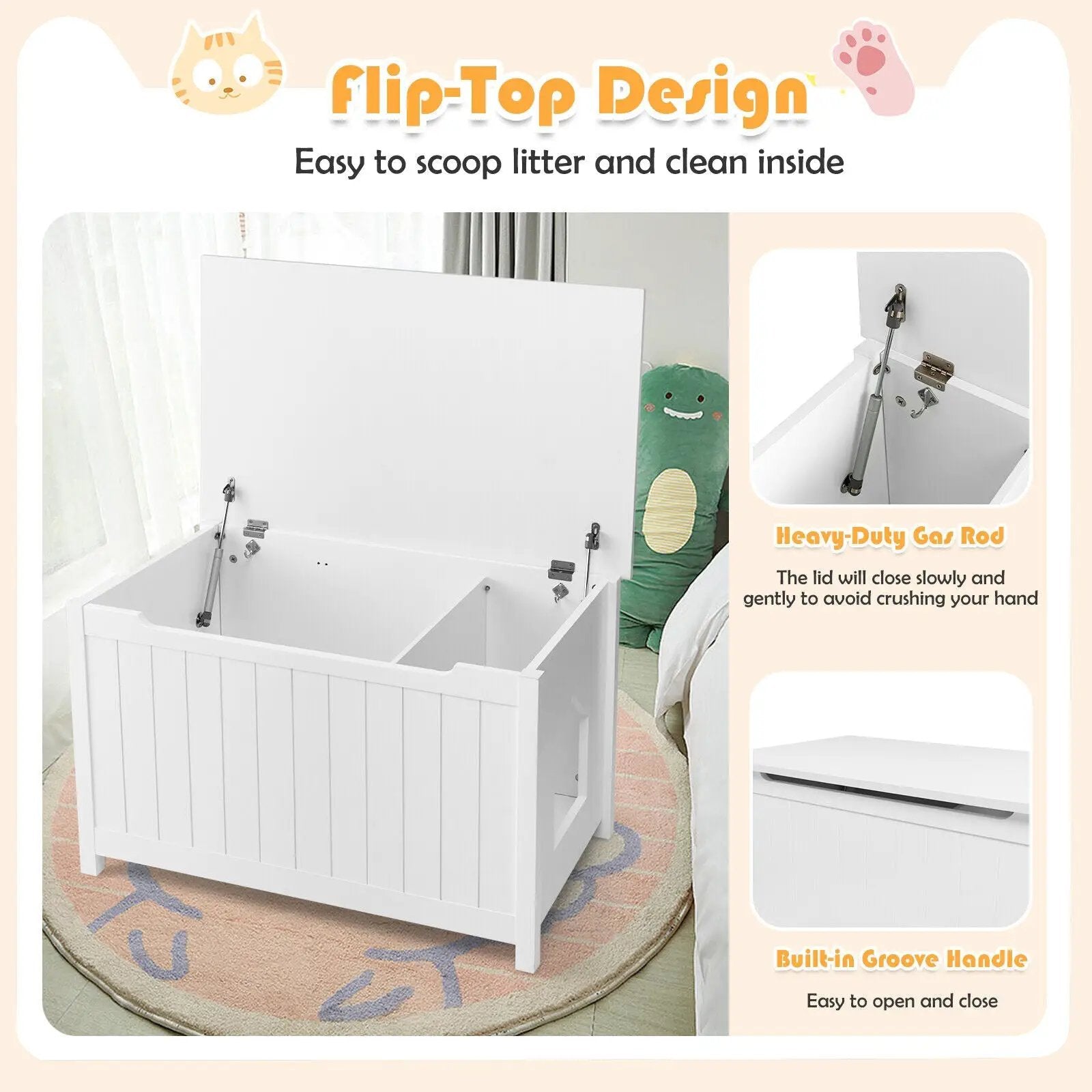 Wooden Cat Litter Box Enclosure with Top Opening Side Table Furniture by DirectDeals