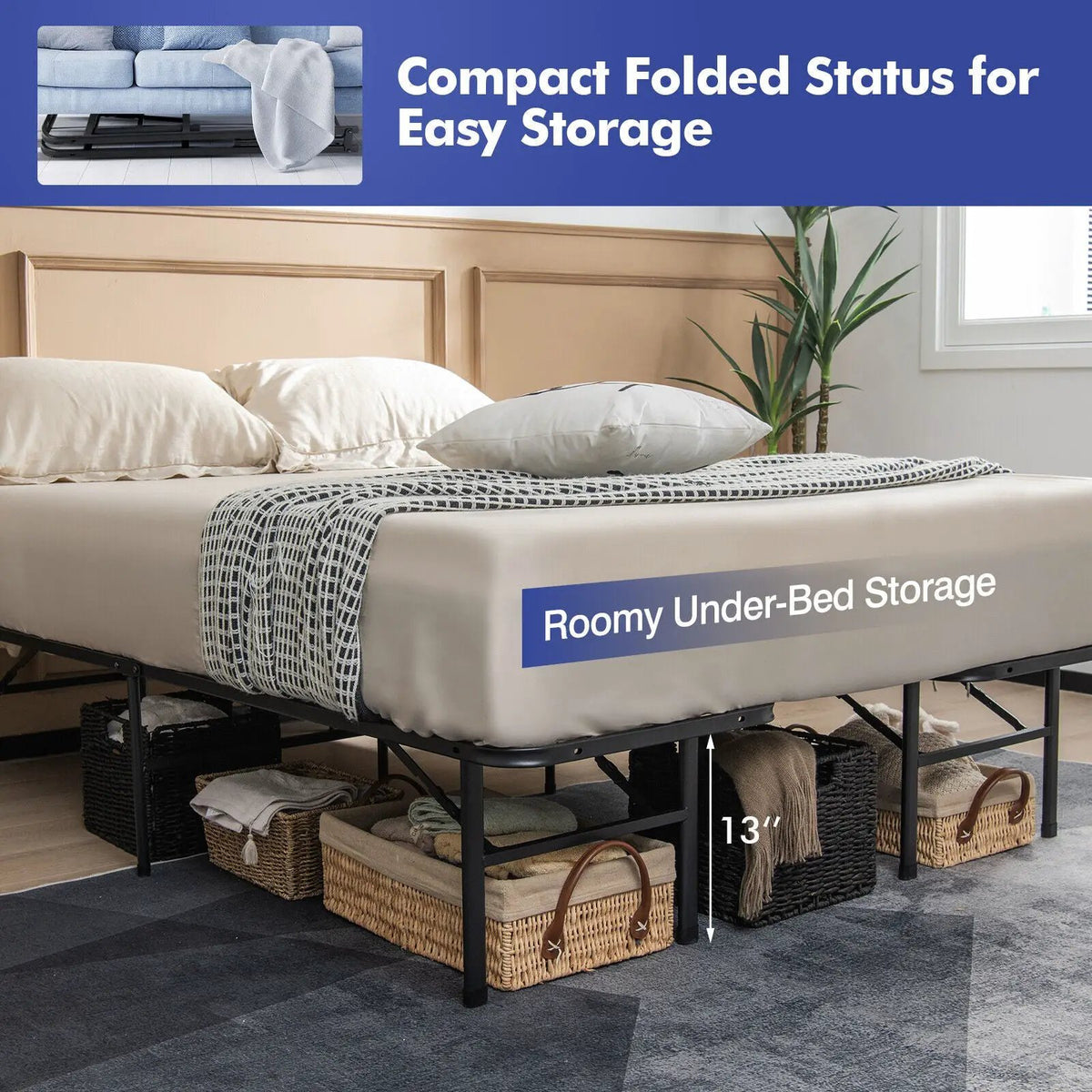 Full/King Size Folding Steel Platform Bed Frame for Kids and Adults by DirectDeals