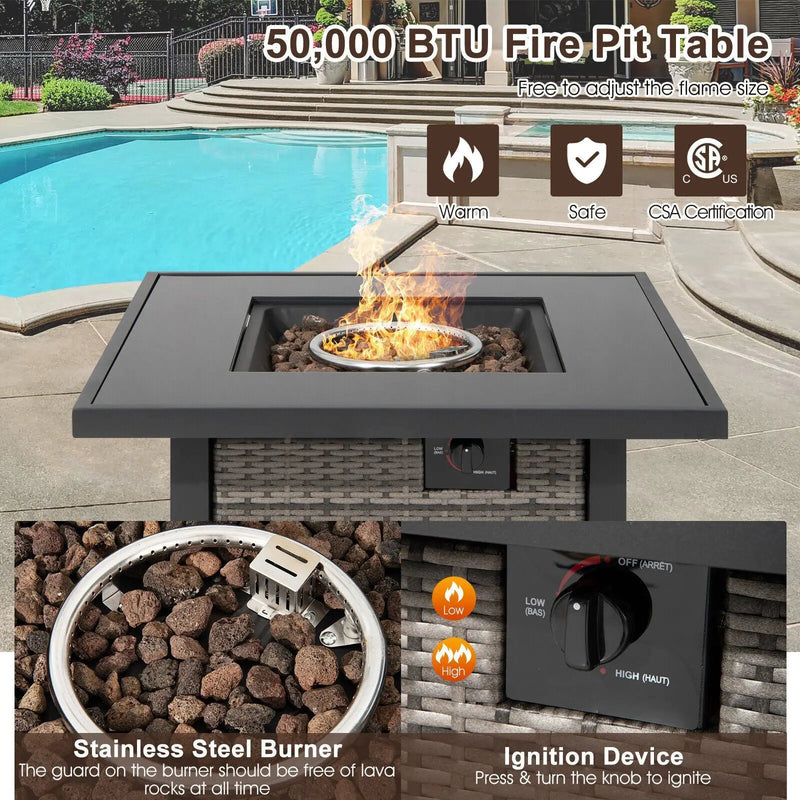 32 Inch Square Propane Fire Pit Table with Lava Rocks Cover by DirectDeals