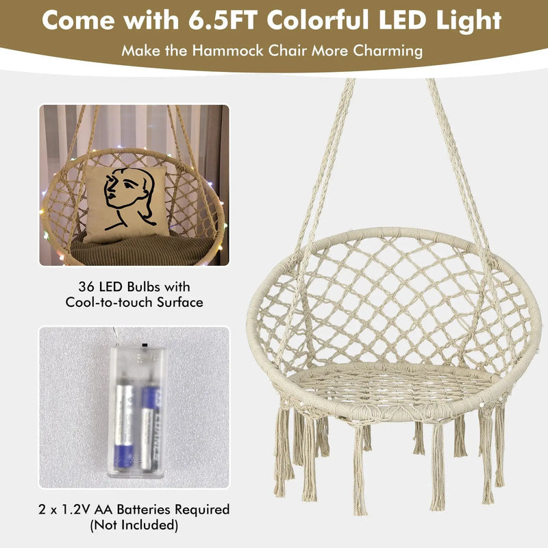 Hammock Chair LED Lights Hanging Swing Indoor Outdoor by DirectDeals