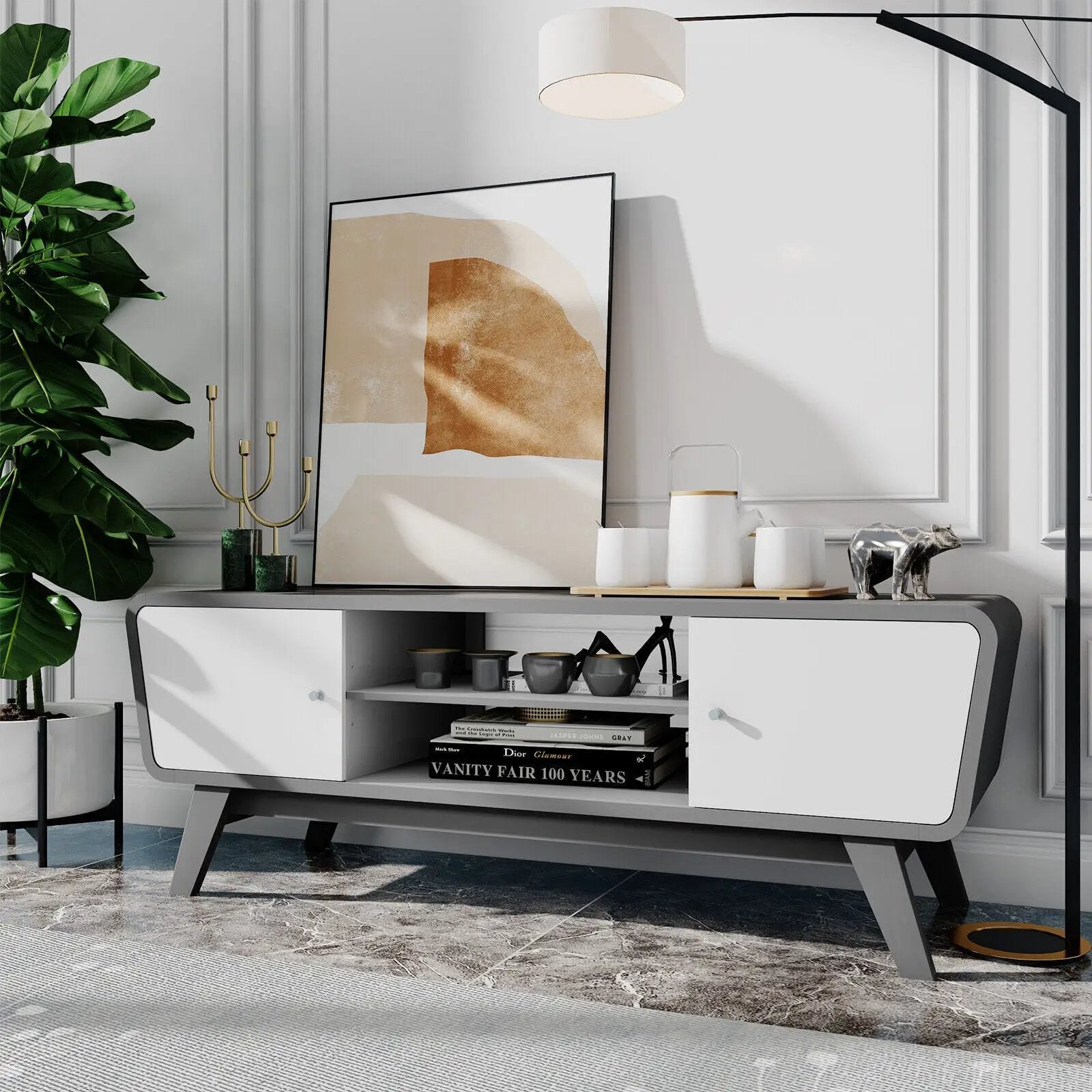 Sliding Door TV Stand with Adjustable Shelf for TVs up to 55 Inch by DirectDeals