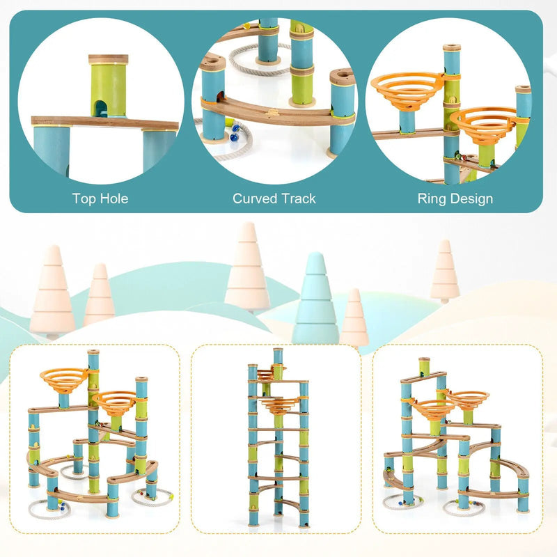 162 Pieces Bamboo Marble Run Educational Learning Toy Set by DirectDeals