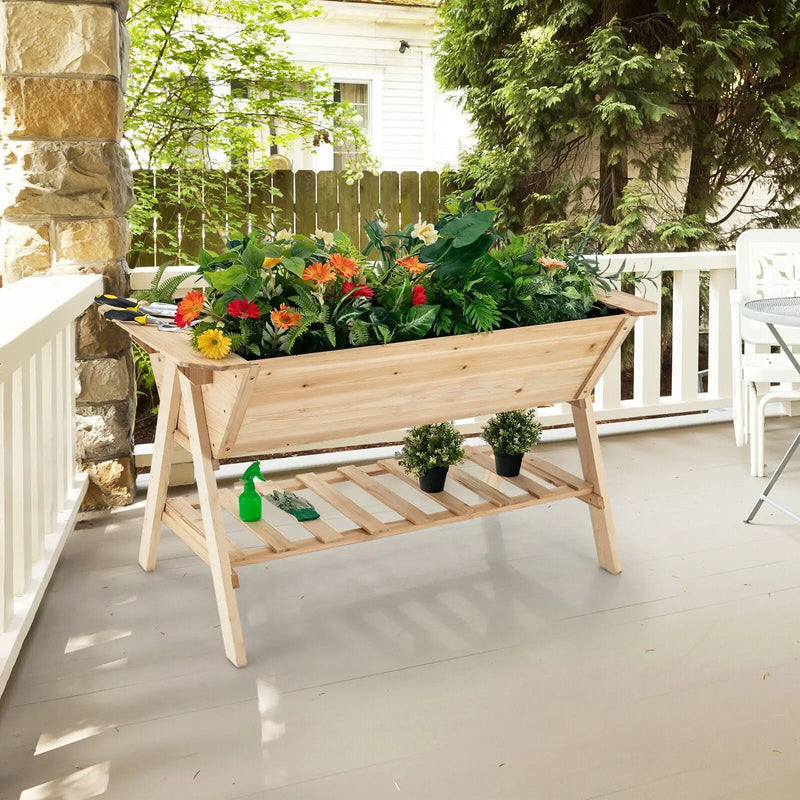 Raised Wood Garden Bed with Shelf and Liner by DirectDeals