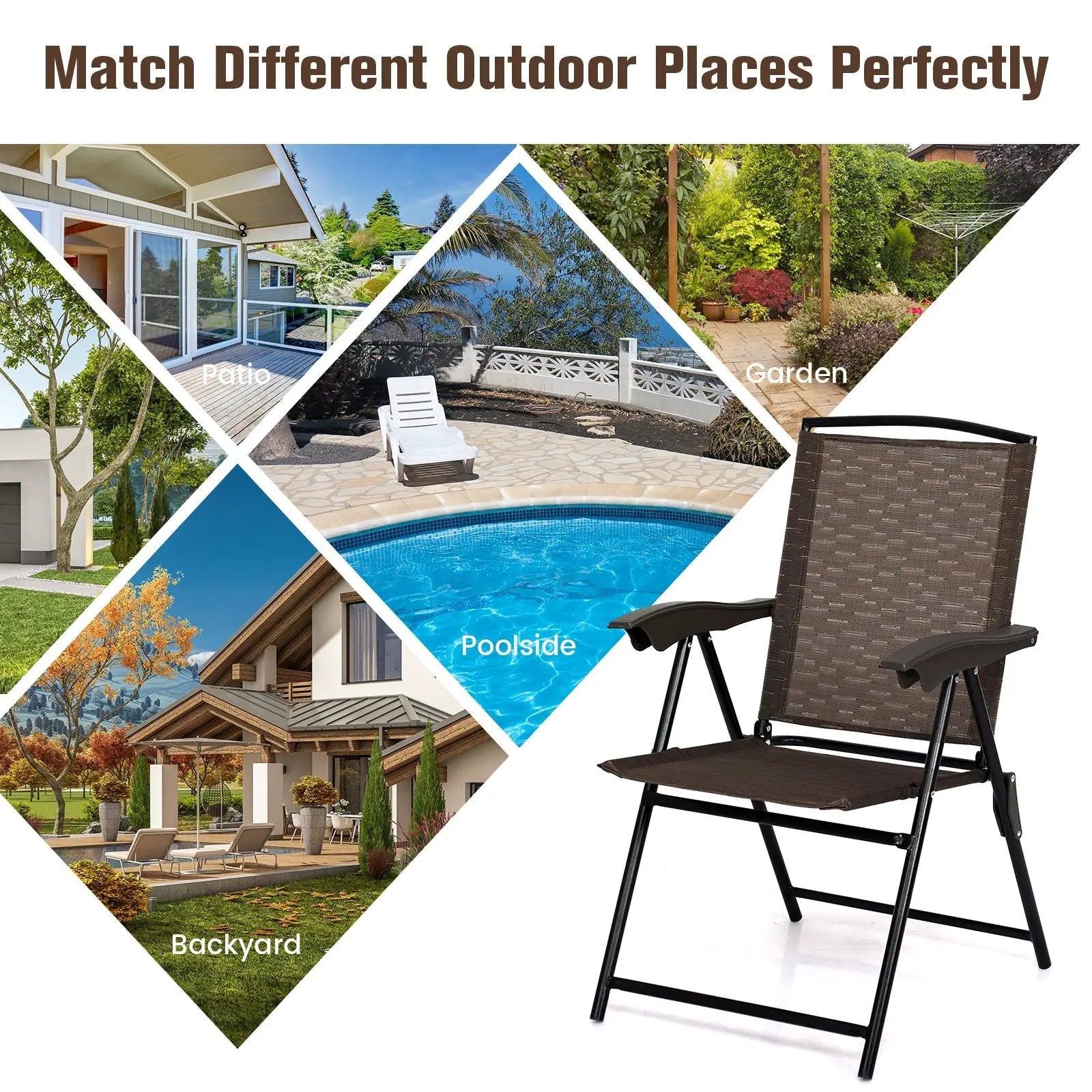 4 Pieces Folding Dining Chairs with Smooth Armrests and Sling Back by DirectDeals