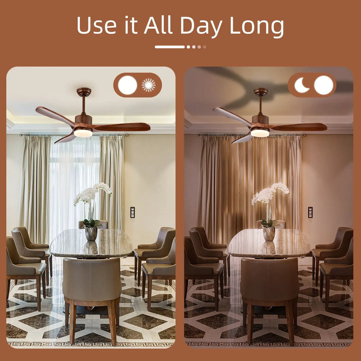 52 Inch Reversible Ceiling Fan with LED Light and Adjustable Temperature by DirectDeals