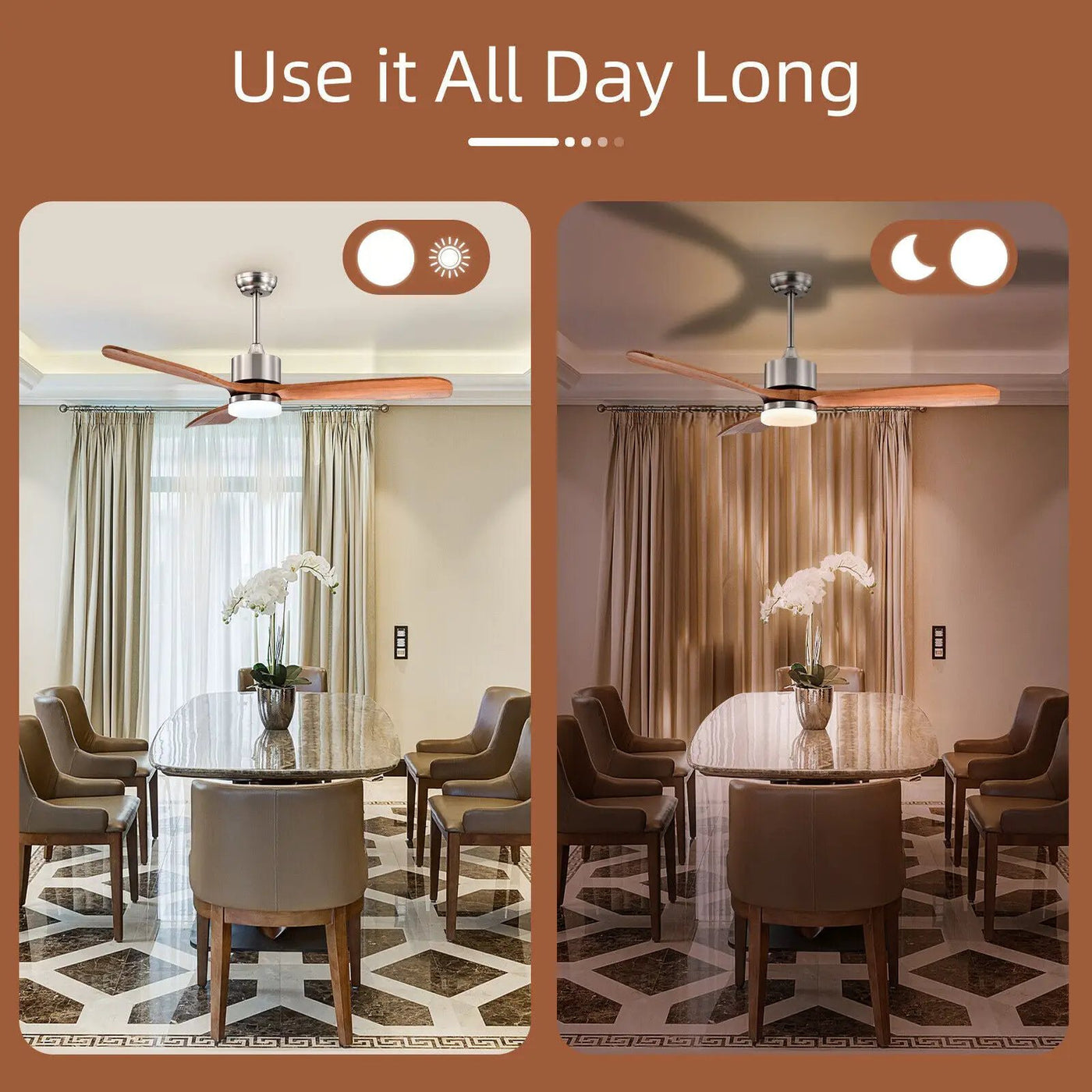 52 Inch Reversible Ceiling Fan with LED Light and Adjustable Temperature by DirectDeals