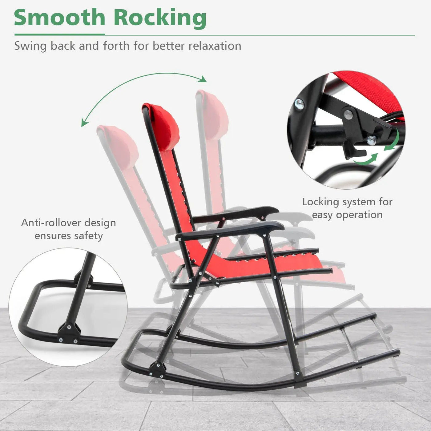 Outdoor Patio Camping Lightweight Folding Rocking Chair with Footrest by DirectDeals
