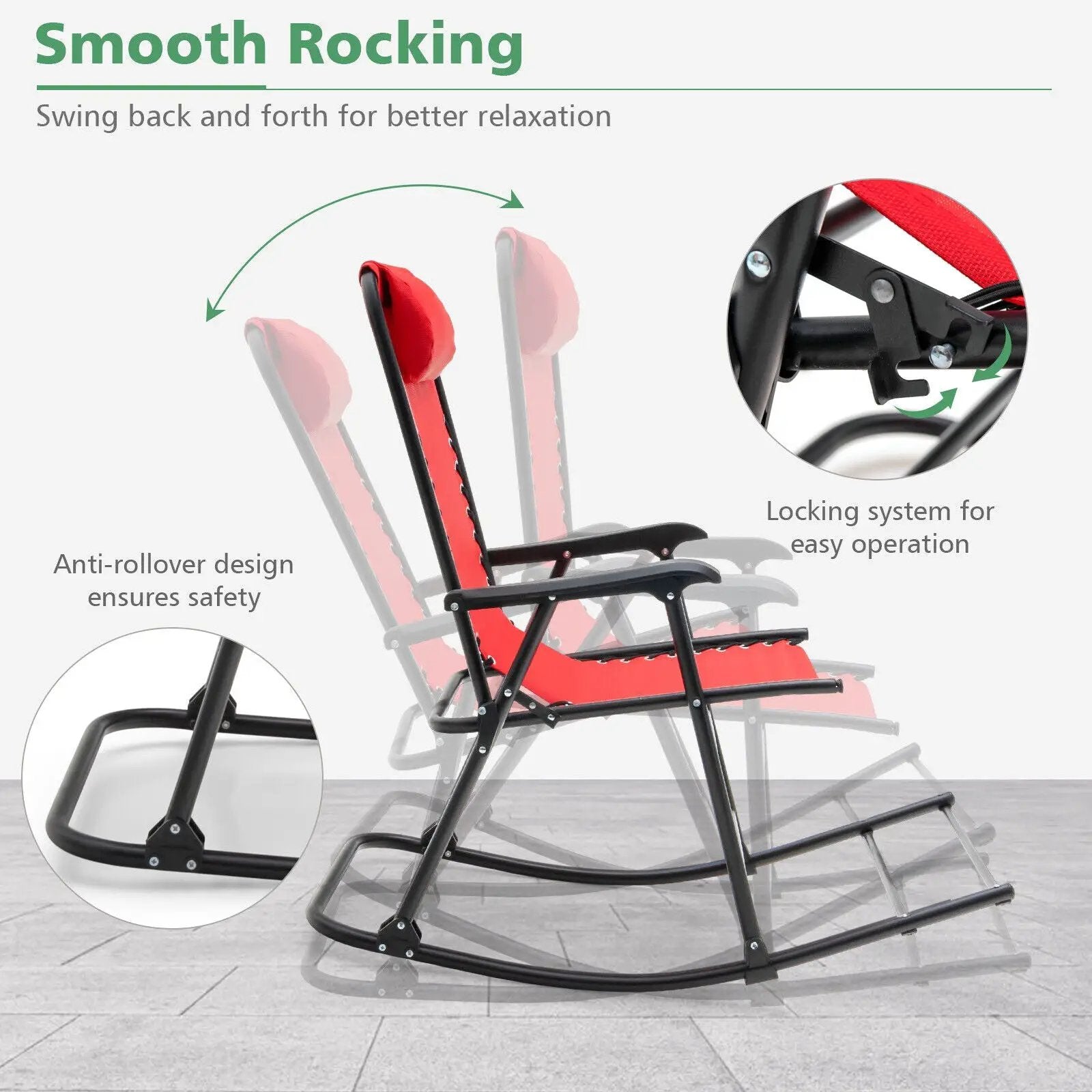 Outdoor Patio Camping Lightweight Folding Rocking Chair with Footrest by DirectDeals