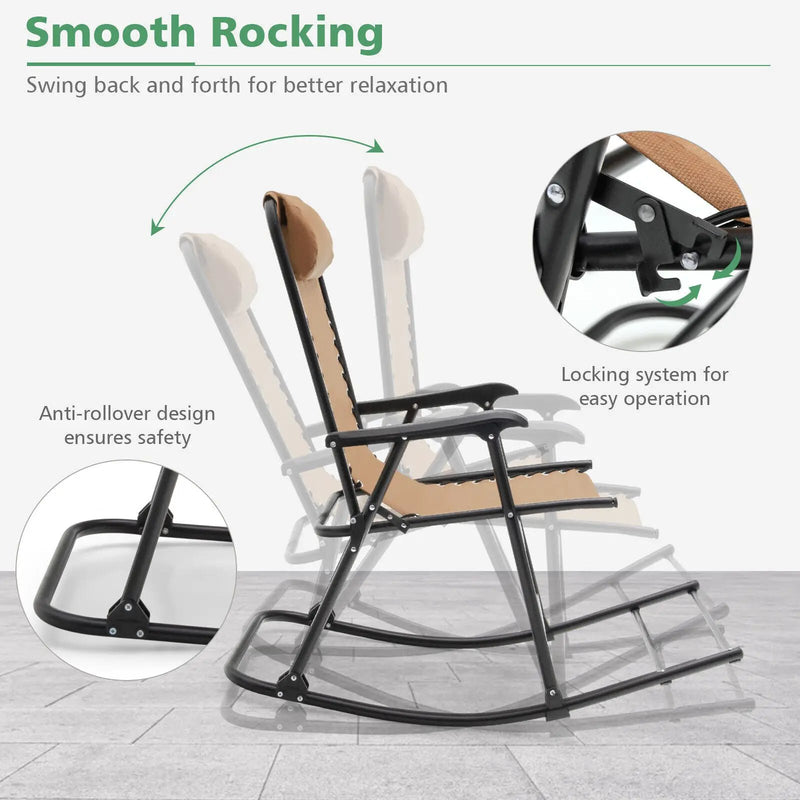 Outdoor Patio Camping Lightweight Folding Rocking Chair with Footrest by DirectDeals