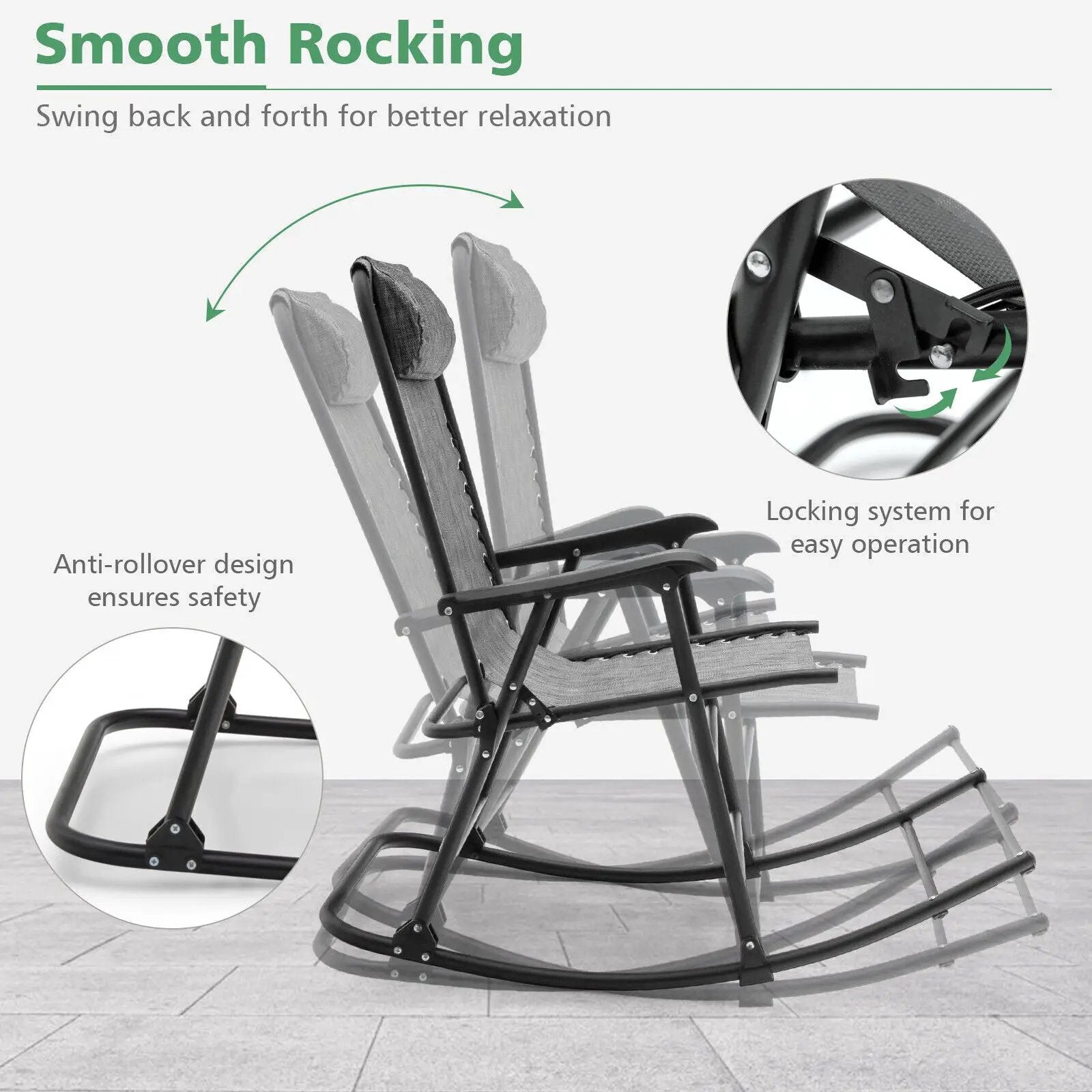 Outdoor Patio Camping Lightweight Folding Rocking Chair with Footrest by DirectDeals